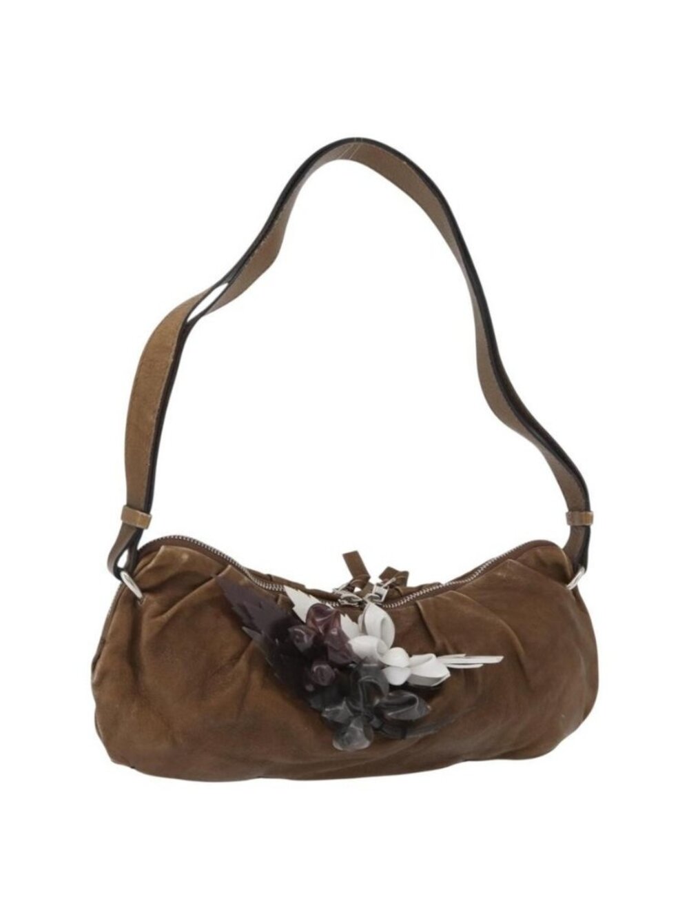 Authentic Chloe Shoulder Bag Leather Brown Silver